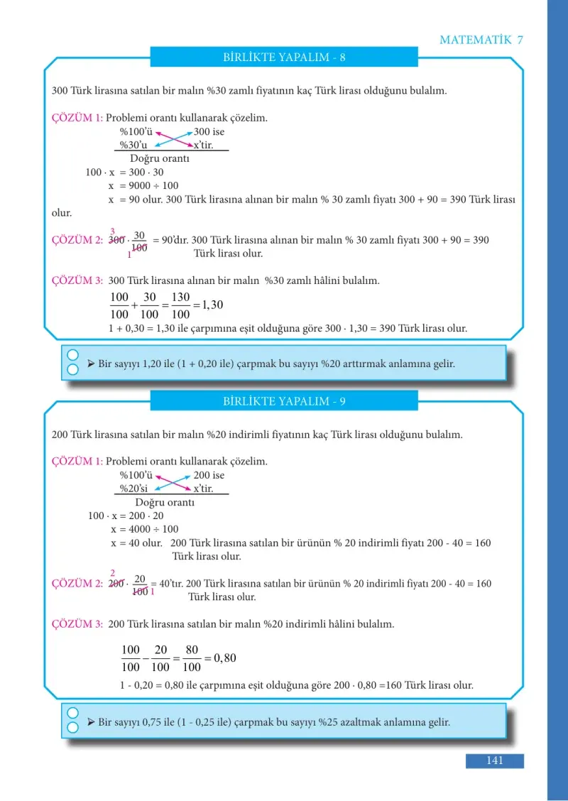 7. Sınıf Matematik Ders Kitabı Cevapları Meb Yayınları Sayfa 141