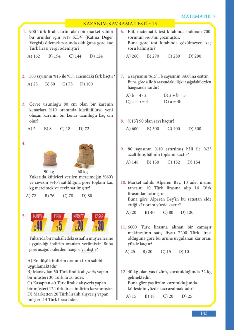 7. Sınıf Matematik Ders Kitabı Cevapları Meb Yayınları Sayfa 143