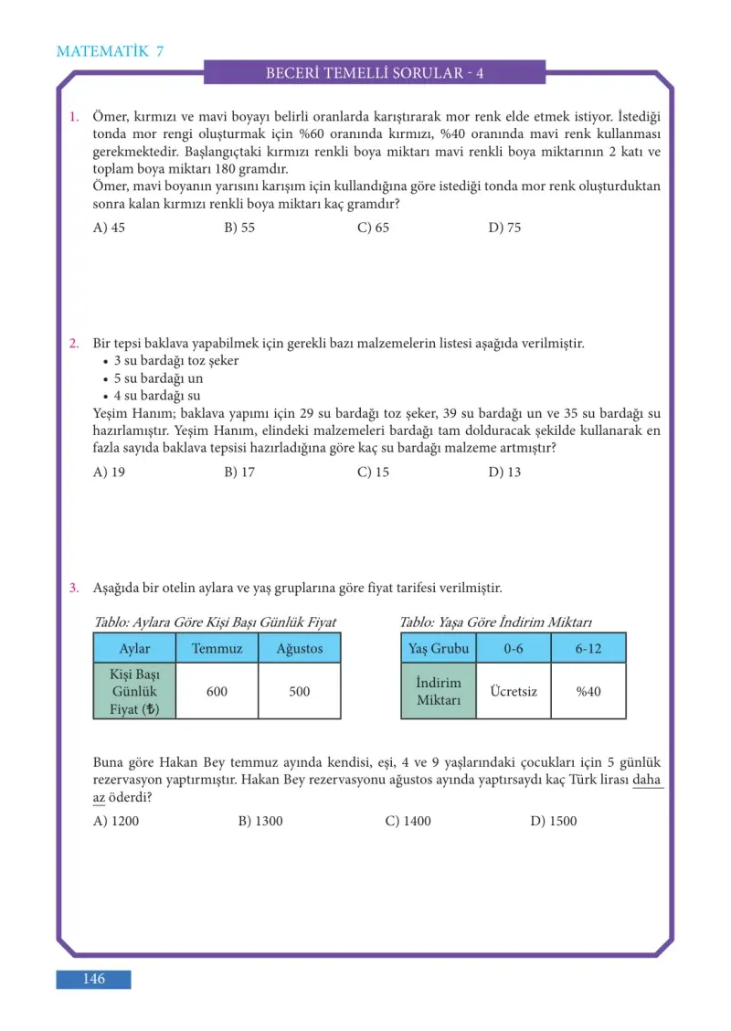 7. Sınıf Matematik Ders Kitabı Cevapları Meb Yayınları Sayfa 146