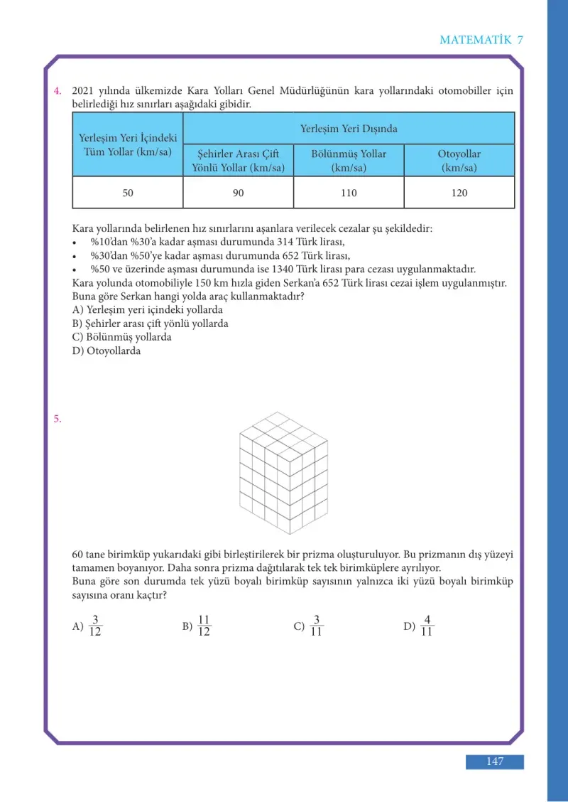 7. Sınıf Matematik Ders Kitabı Cevapları Meb Yayınları Sayfa 147