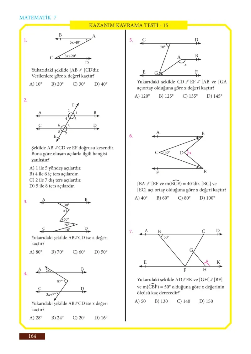 7. Sınıf Matematik Ders Kitabı Cevapları Meb Yayınları Sayfa 164