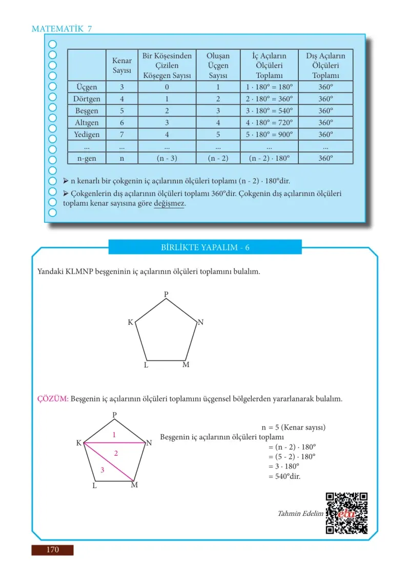 7. Sınıf Matematik Ders Kitabı Cevapları Meb Yayınları Sayfa 170