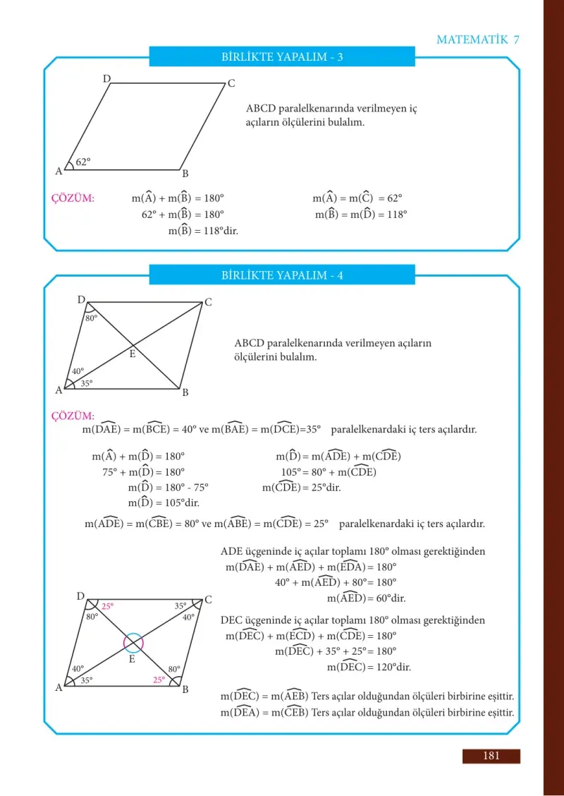 7. Sınıf Matematik Ders Kitabı Cevapları Meb Yayınları Sayfa 181