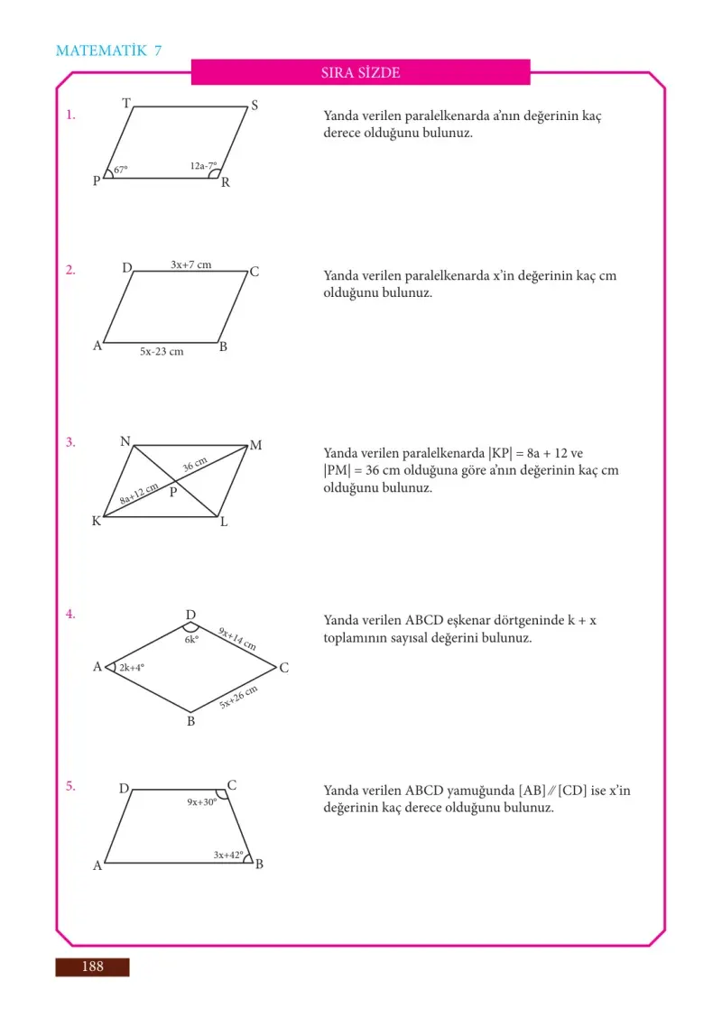 7. Sınıf Matematik Ders Kitabı Cevapları Meb Yayınları Sayfa 188