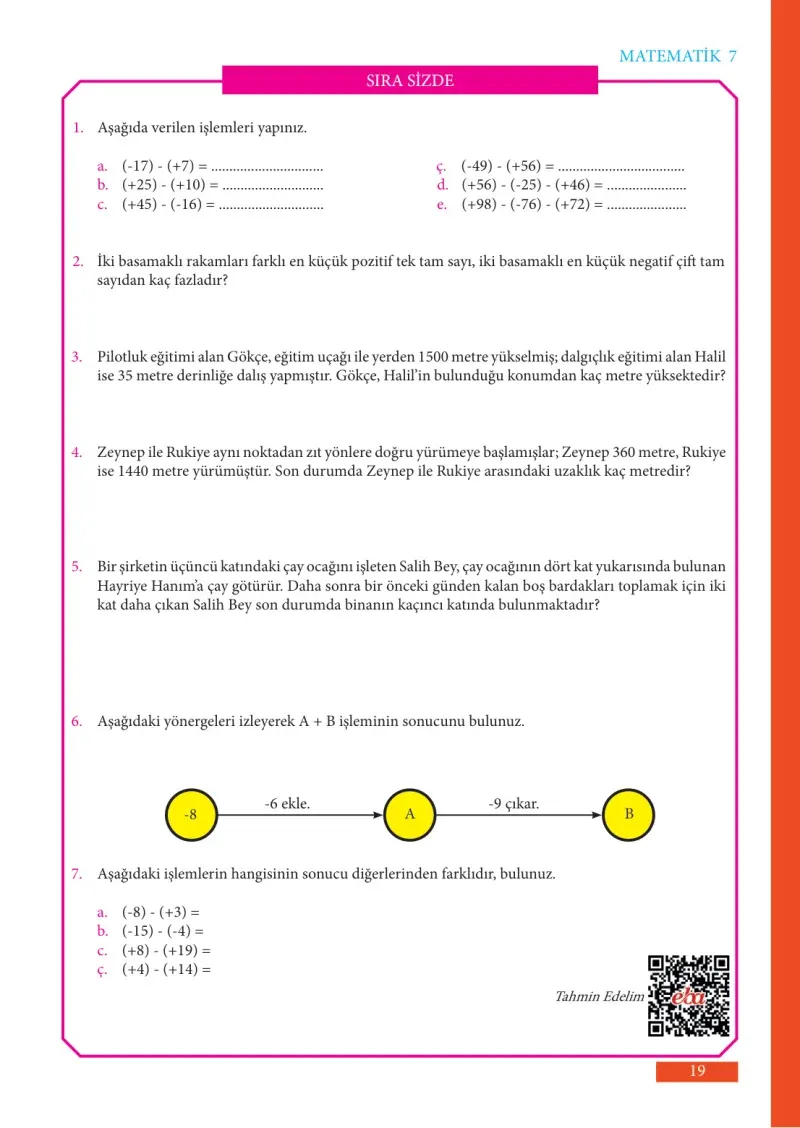 7. Sınıf Matematik Ders Kitabı Cevapları Meb Yayınları Sayfa 19