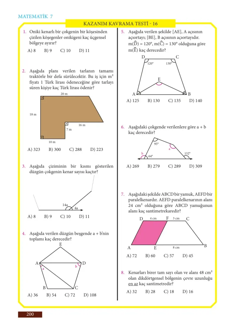 7. Sınıf Matematik Ders Kitabı Cevapları Meb Yayınları Sayfa 200
