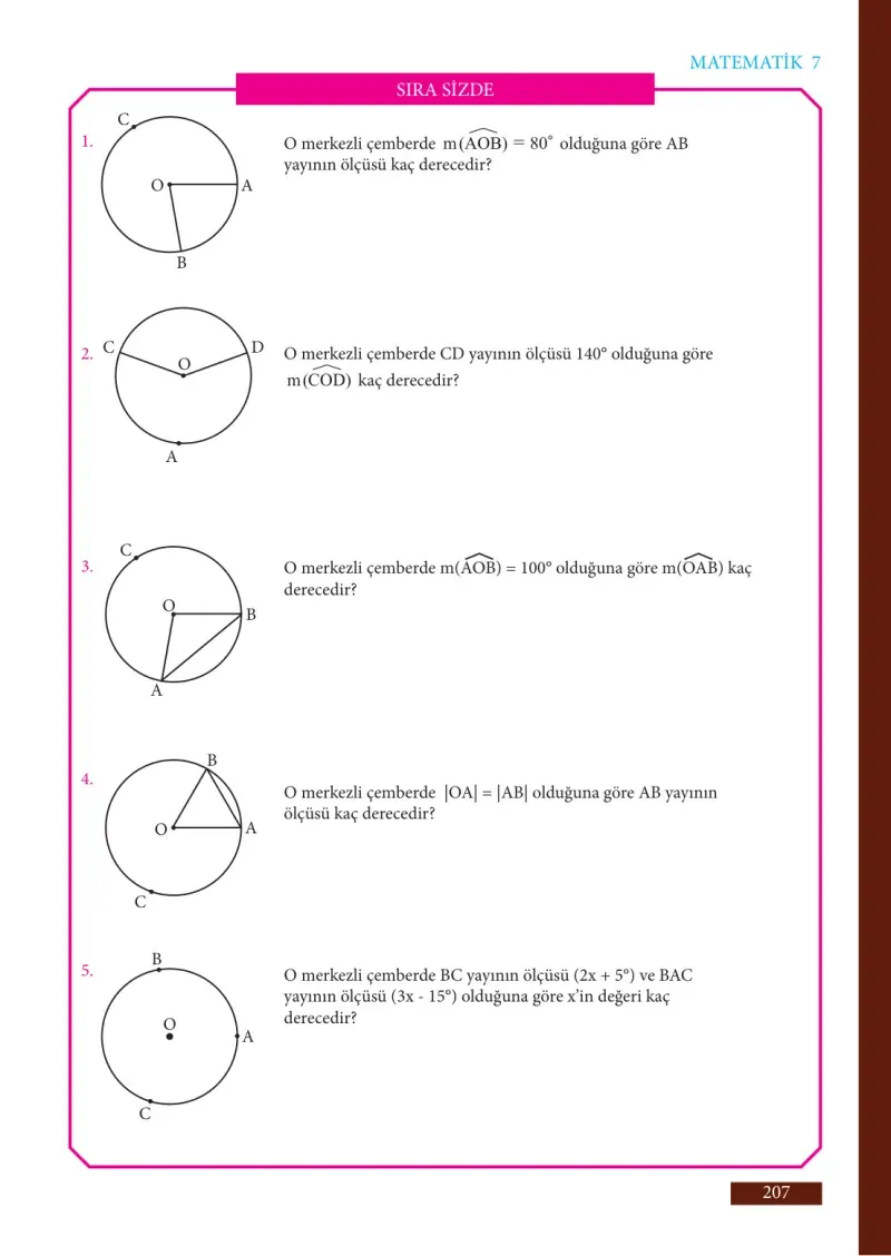 7. Sınıf Matematik Ders Kitabı Cevapları Meb Yayınları Sayfa 207