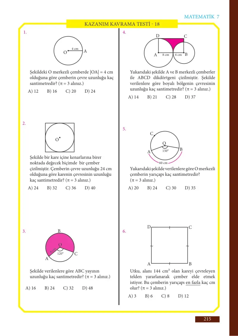 7. Sınıf Matematik Ders Kitabı Cevapları Meb Yayınları Sayfa 215