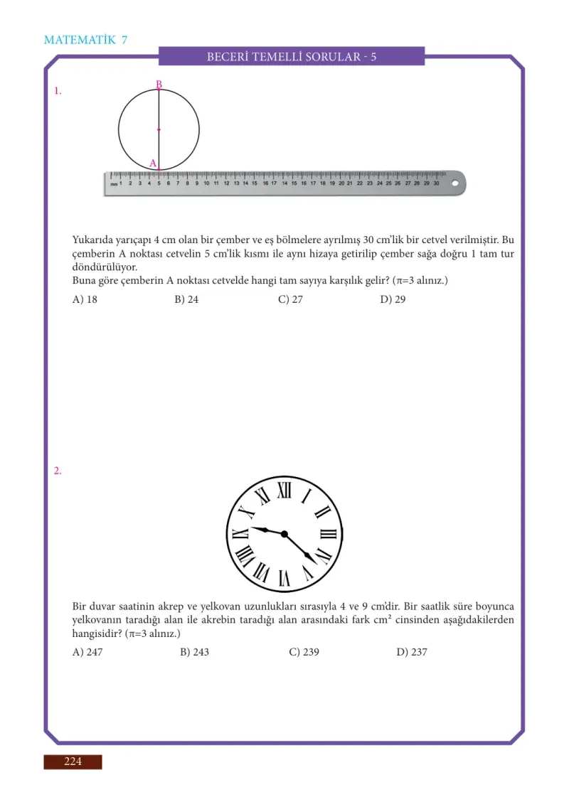 7. Sınıf Matematik Ders Kitabı Cevapları Meb Yayınları Sayfa 224