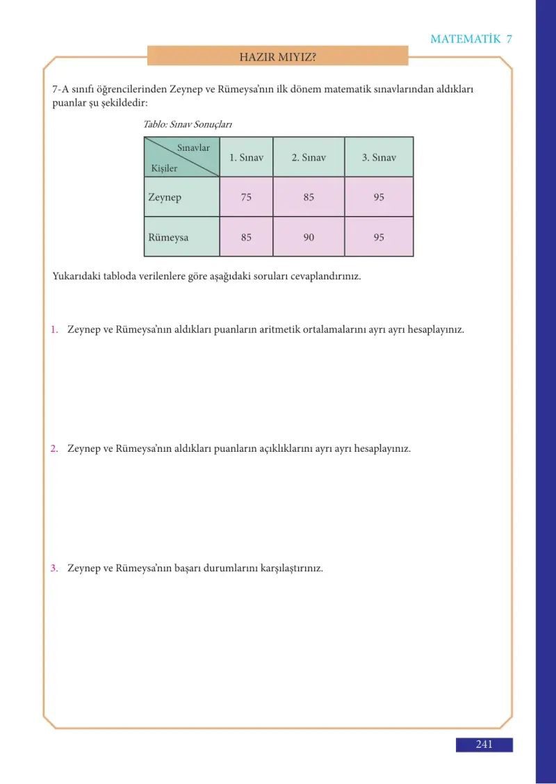 7. Sınıf Matematik Ders Kitabı Cevapları Meb Yayınları Sayfa 241