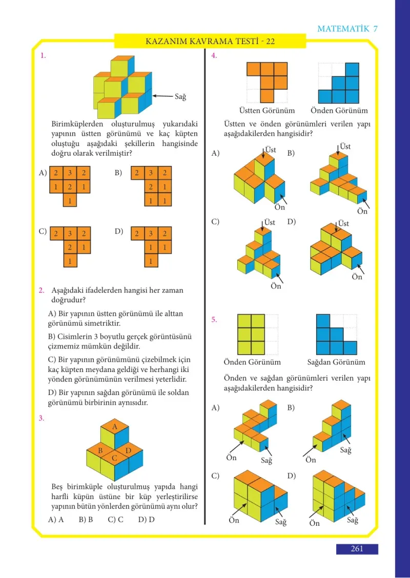 7. Sınıf Matematik Ders Kitabı Cevapları Meb Yayınları Sayfa 261