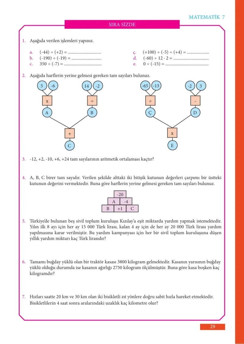 7. Sınıf Matematik Ders Kitabı Cevapları Meb Yayınları Sayfa 29