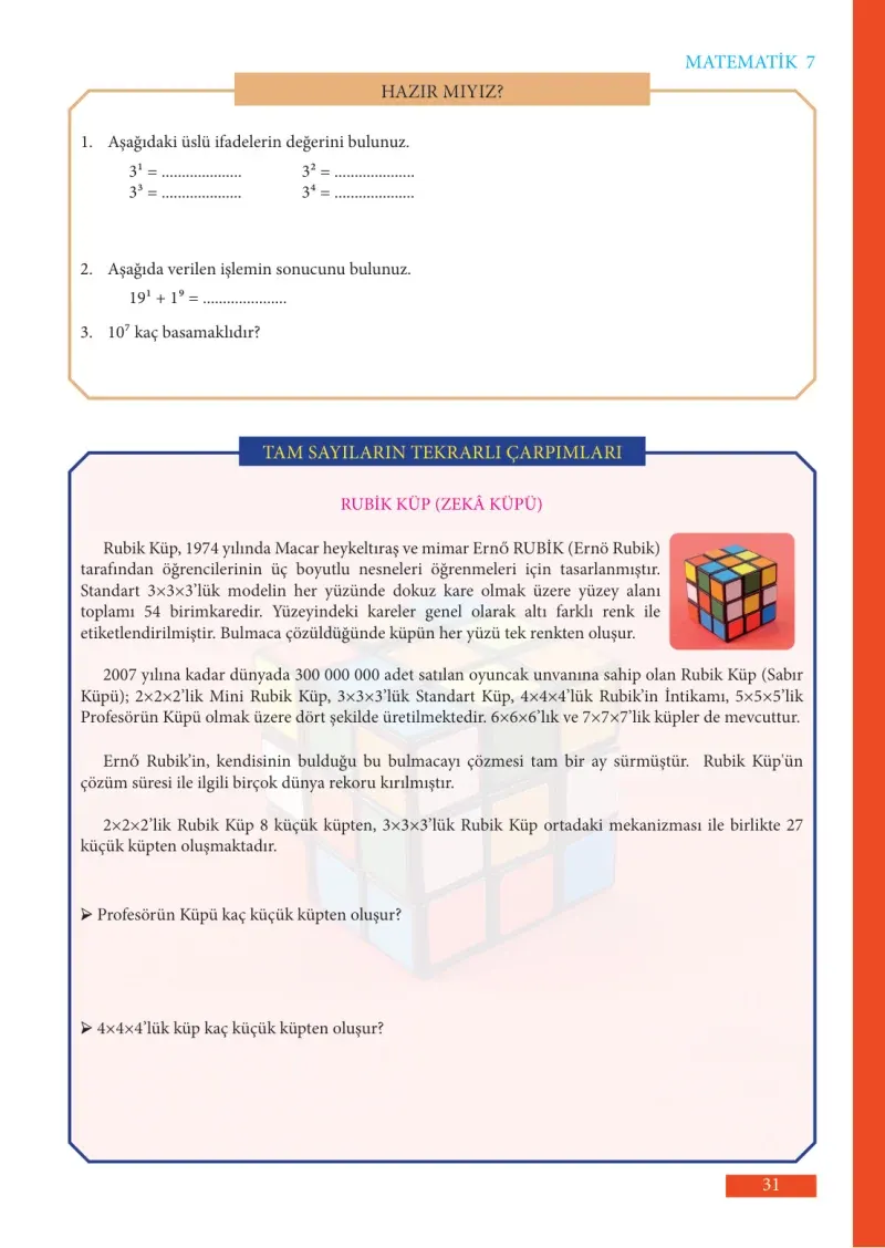 7. Sınıf Matematik Ders Kitabı Cevapları Meb Yayınları Sayfa 31