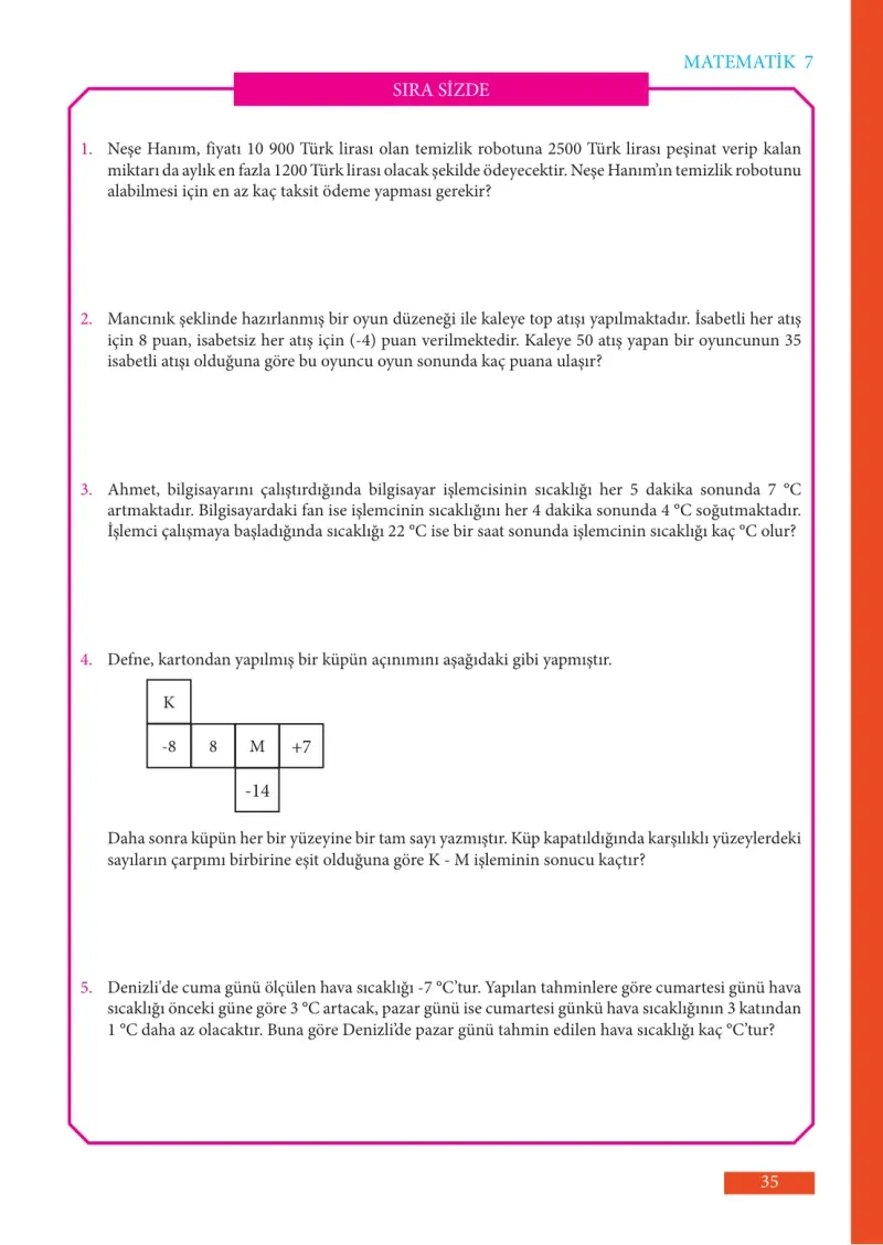 7. Sınıf Matematik Ders Kitabı Cevapları Meb Yayınları Sayfa 35