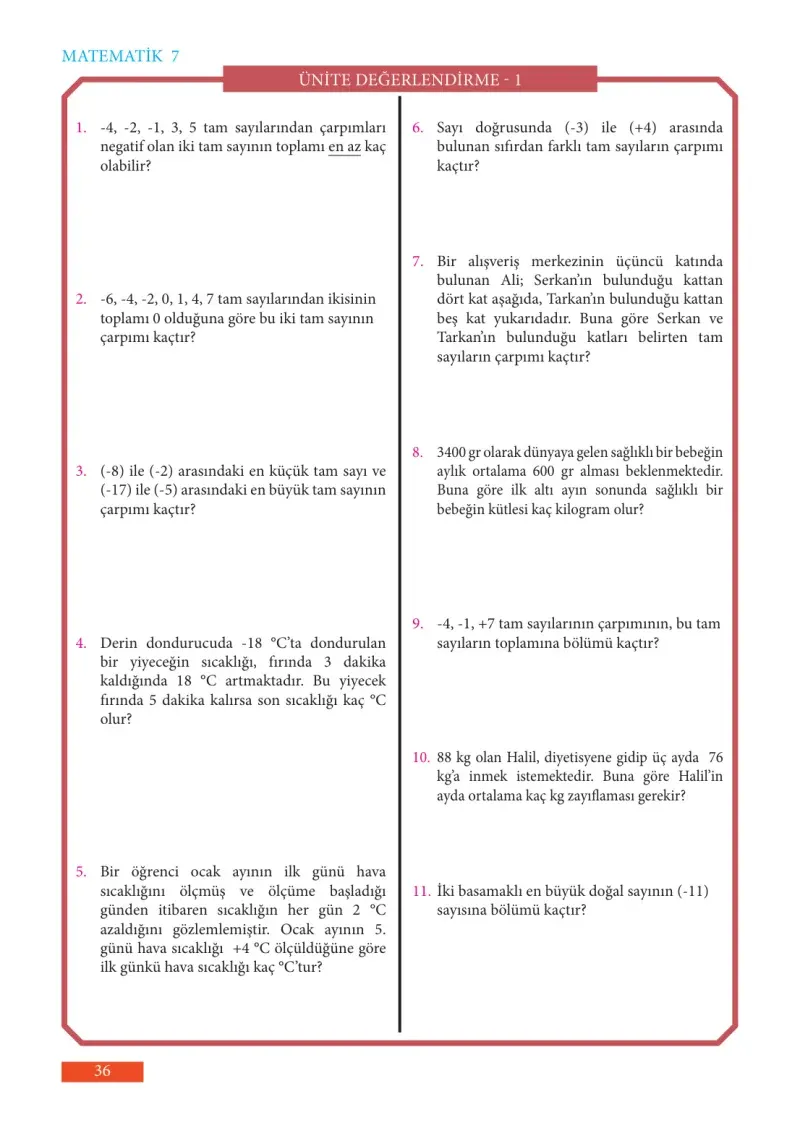 7. Sınıf Matematik Ders Kitabı Cevapları Meb Yayınları Sayfa 36