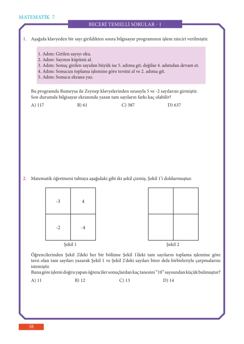 7. Sınıf Matematik Ders Kitabı Cevapları Meb Yayınları Sayfa 38