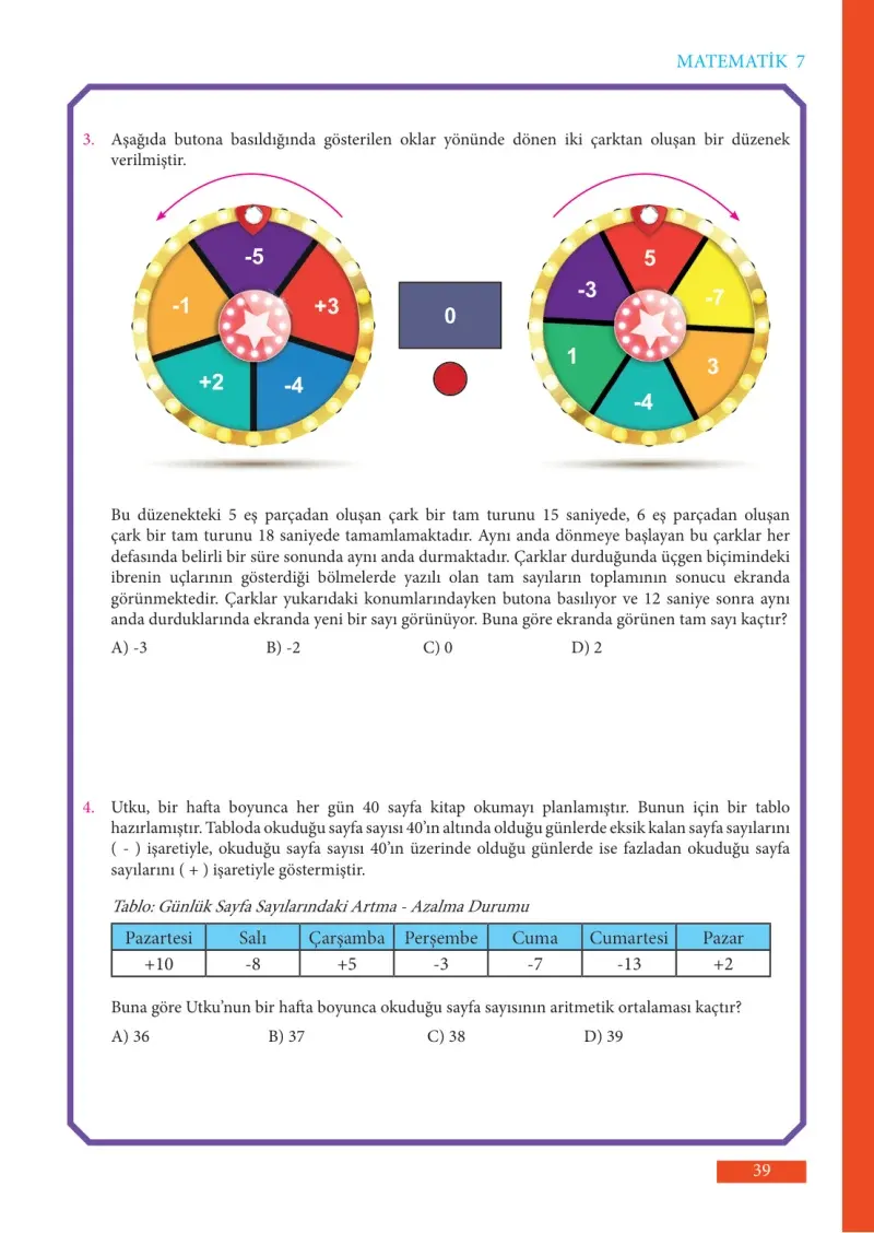 7. Sınıf Matematik Ders Kitabı Cevapları Meb Yayınları Sayfa 39