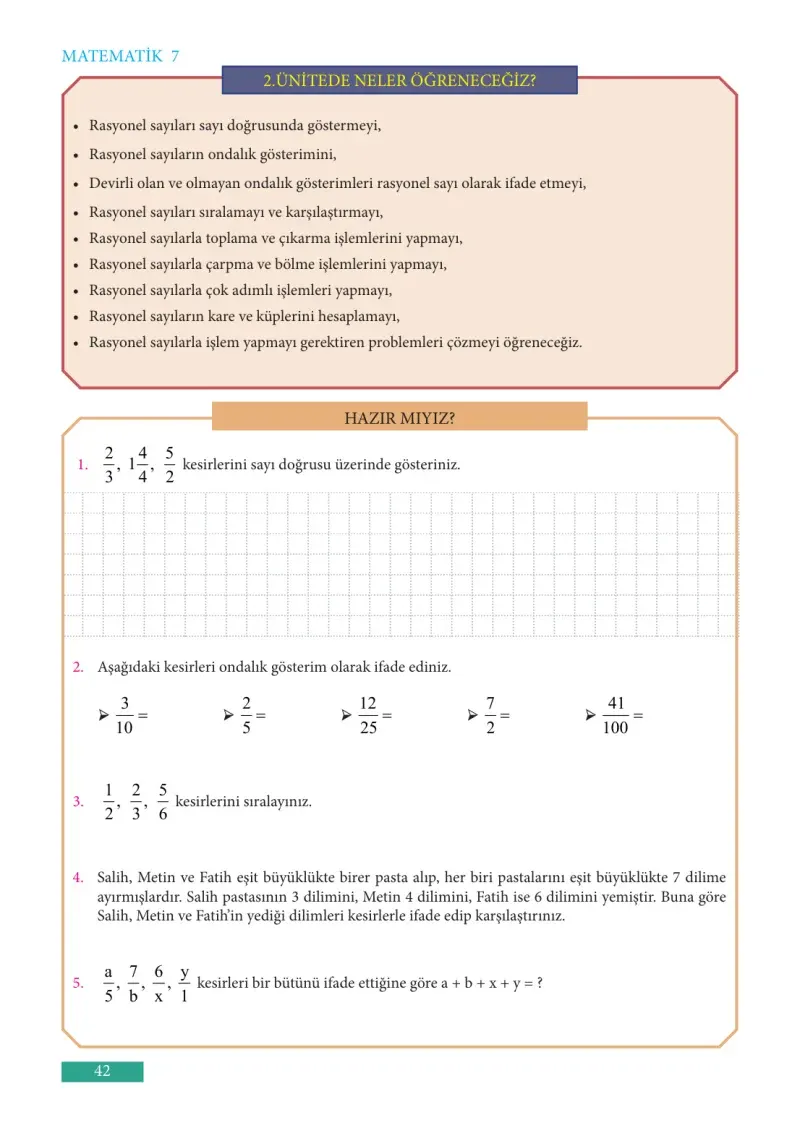 7. Sınıf Matematik Ders Kitabı Cevapları Meb Yayınları Sayfa 42