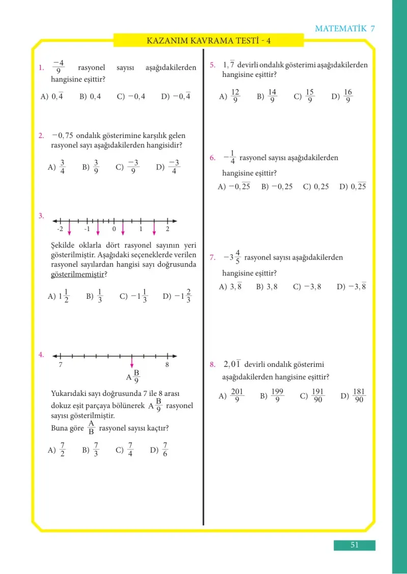 7. Sınıf Matematik Ders Kitabı Cevapları Meb Yayınları Sayfa 51