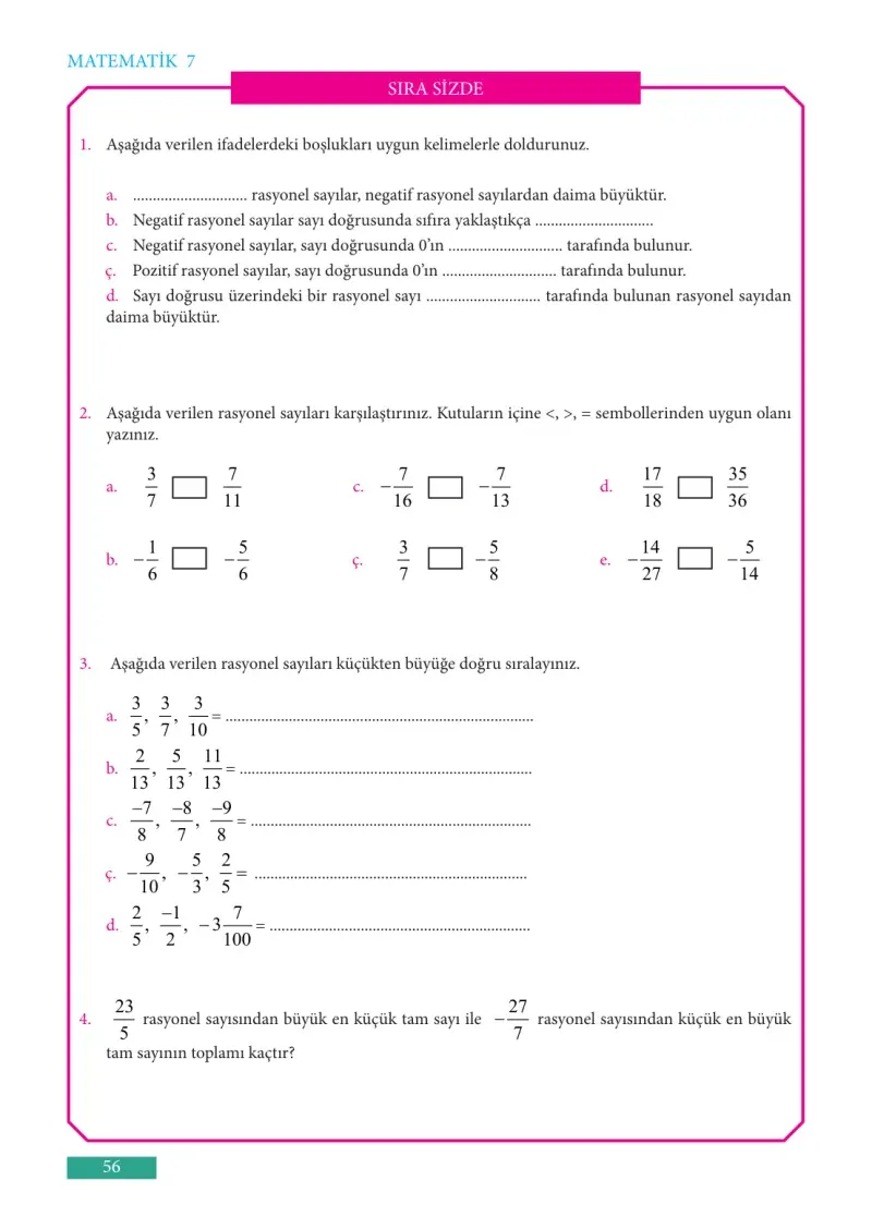 7. Sınıf Matematik Ders Kitabı Cevapları Meb Yayınları Sayfa 56