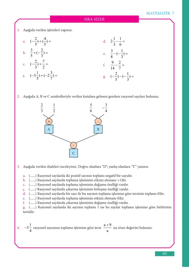 7. Sınıf Matematik Ders Kitabı Cevapları Meb Yayınları Sayfa 65