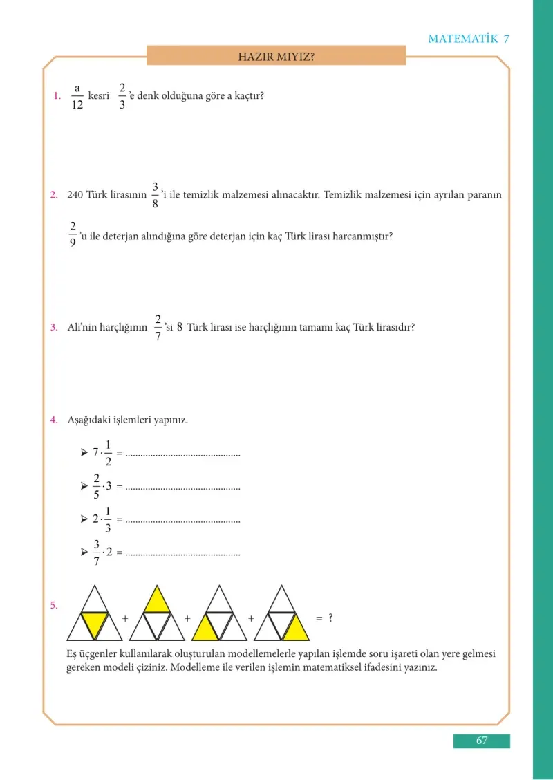 7. Sınıf Matematik Ders Kitabı Cevapları Meb Yayınları Sayfa 67