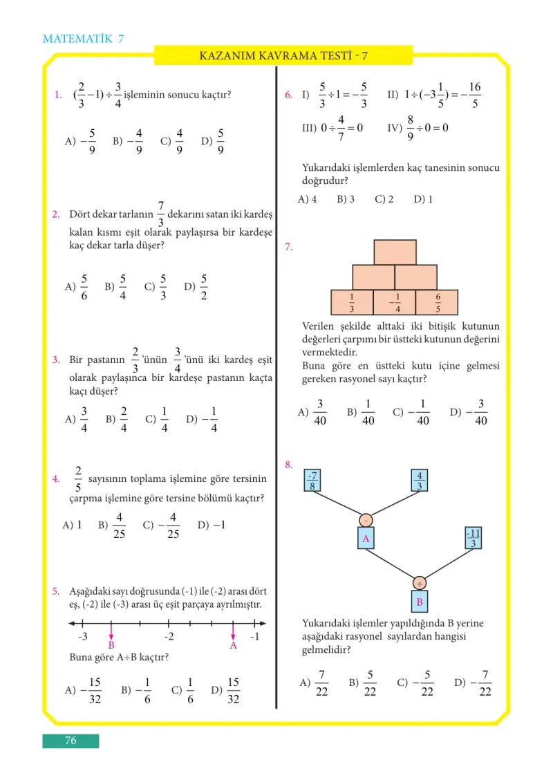 7. Sınıf Matematik Ders Kitabı Cevapları Meb Yayınları Sayfa 76