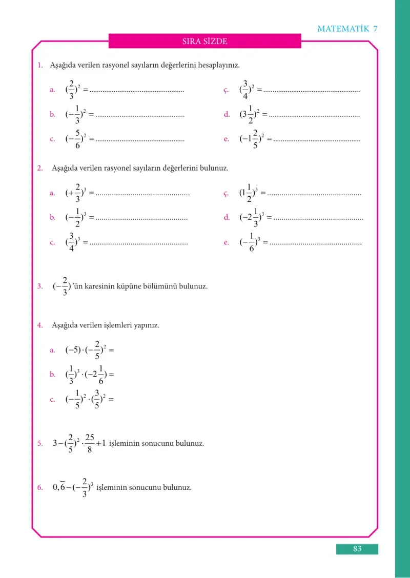 7. Sınıf Matematik Ders Kitabı Cevapları Meb Yayınları Sayfa 83