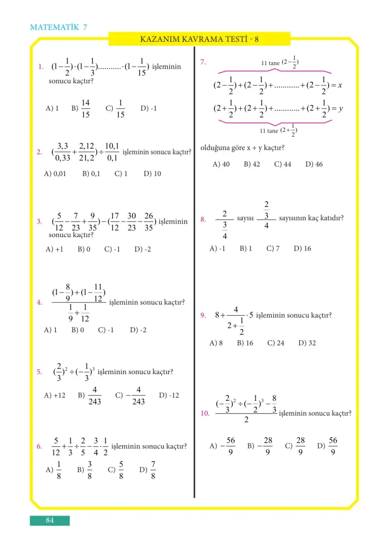 7. Sınıf Matematik Ders Kitabı Cevapları Meb Yayınları Sayfa 84