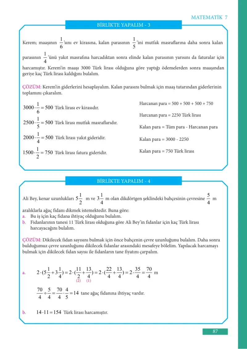 7. Sınıf Matematik Ders Kitabı Cevapları Meb Yayınları Sayfa 87