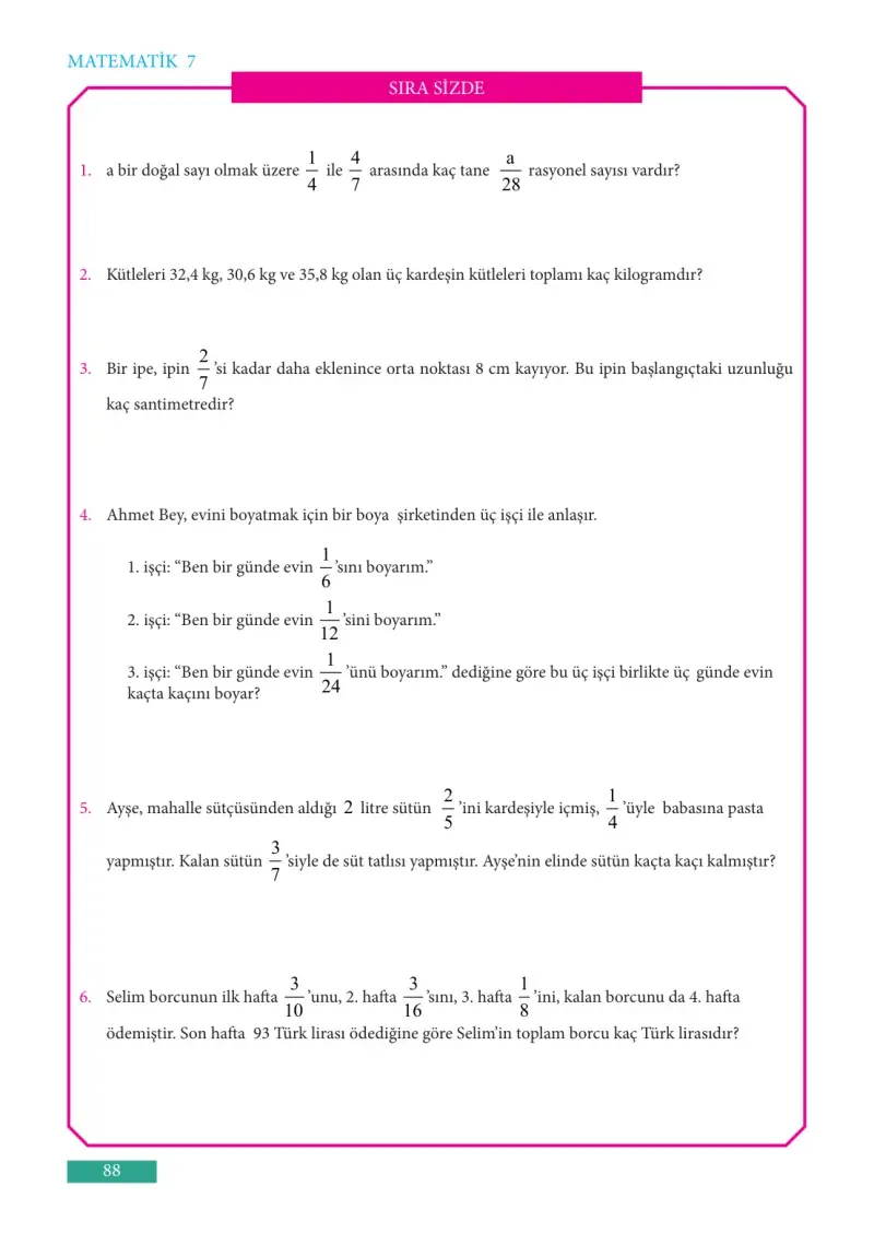 7. Sınıf Matematik Ders Kitabı Cevapları Meb Yayınları Sayfa 88