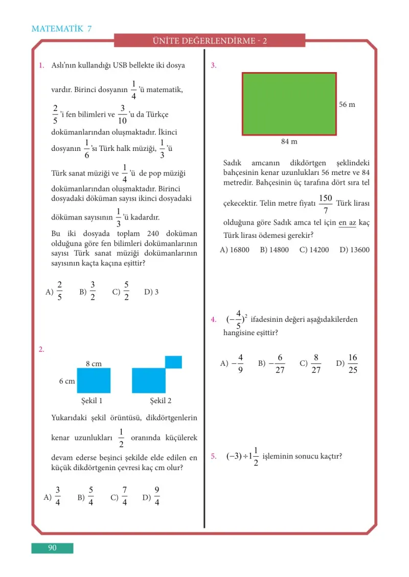 7. Sınıf Matematik Ders Kitabı Cevapları Meb Yayınları Sayfa 90