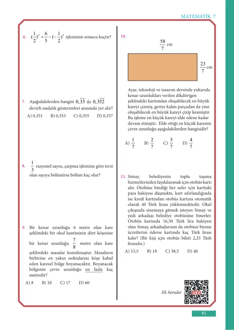 7. Sınıf Matematik Ders Kitabı Cevapları Meb Yayınları Sayfa 91