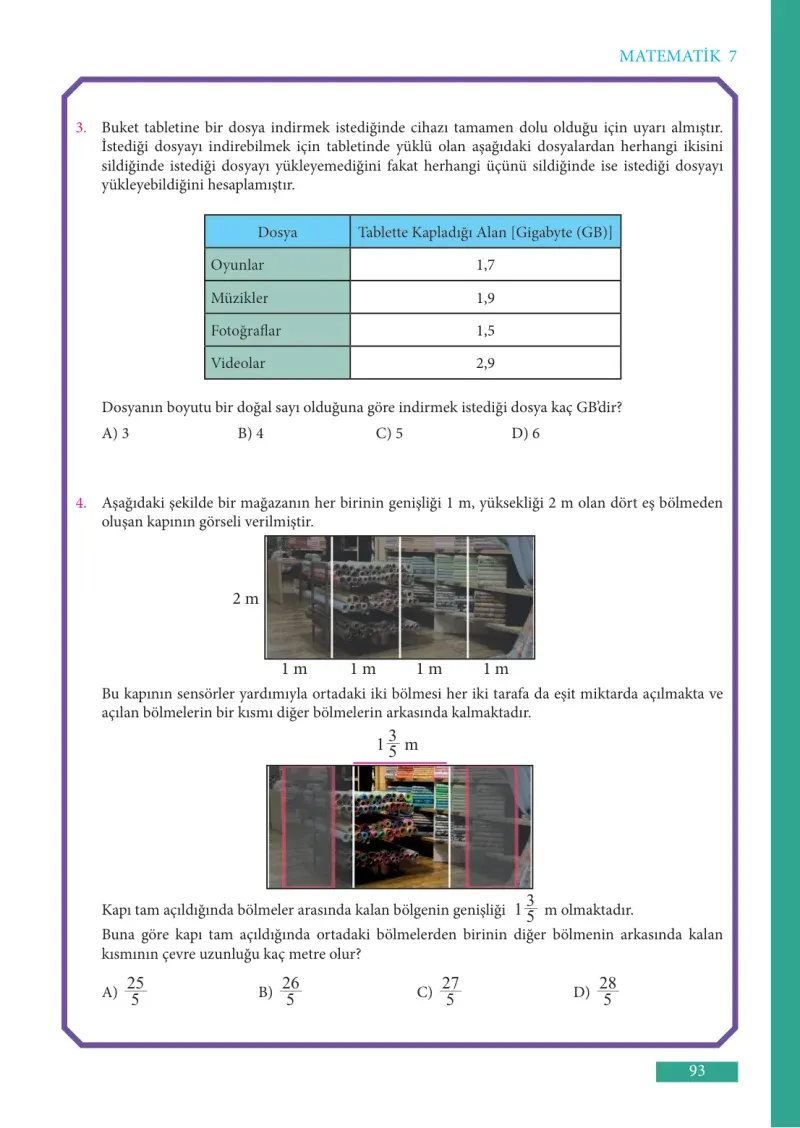 7. Sınıf Matematik Ders Kitabı Cevapları Meb Yayınları Sayfa 93