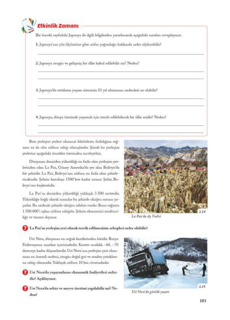 7. Sınıf Sosyal Bilgiler Ders Kitabı Cevapları Ekoyay Yayınları Sayfa 103