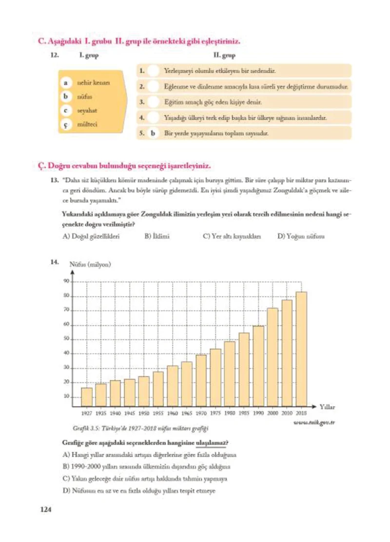 7. Sınıf Sosyal Bilgiler Ders Kitabı Cevapları Ekoyay Yayınları Sayfa 124