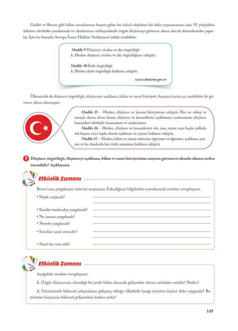 7. Sınıf Sosyal Bilgiler Ders Kitabı Cevapları Ekoyay Yayınları Sayfa 145