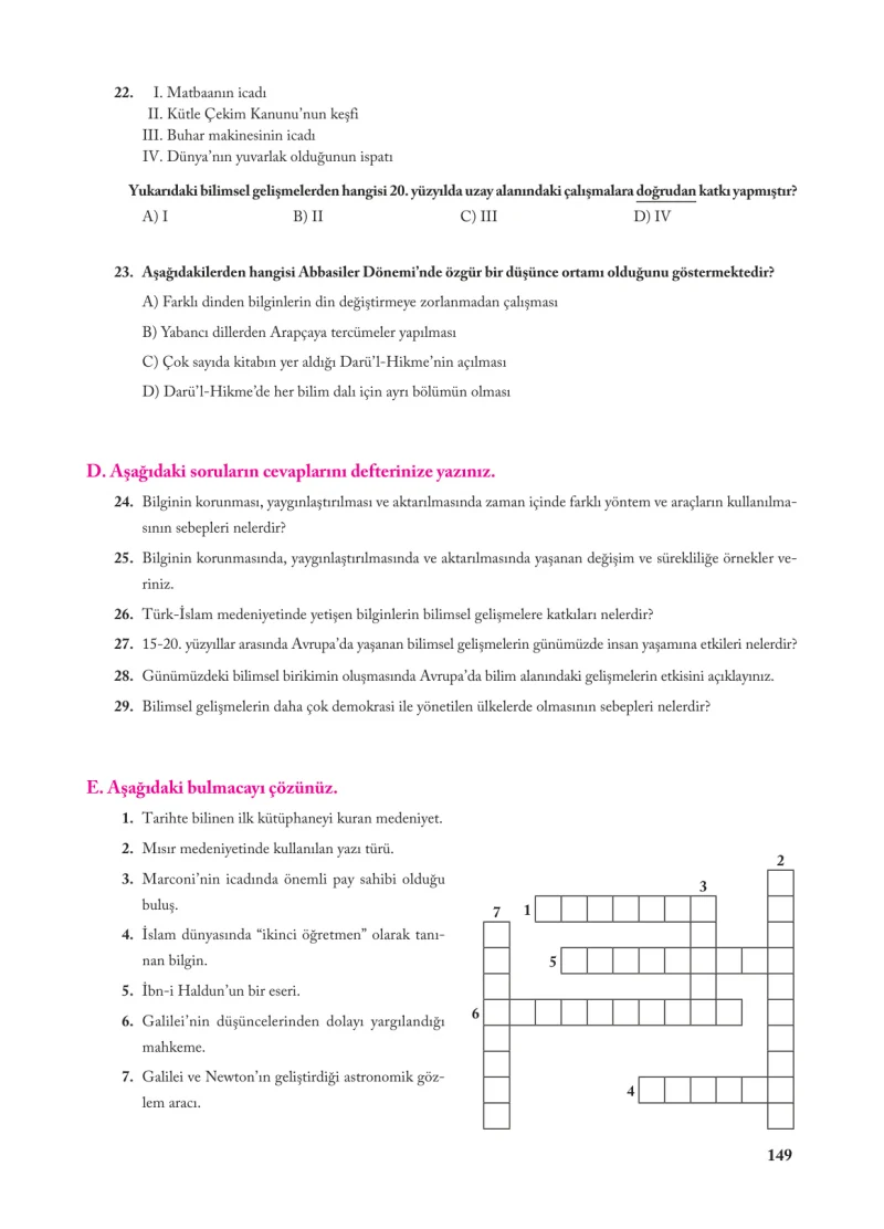 7. Sınıf Sosyal Bilgiler Ders Kitabı Cevapları Ekoyay Yayınları Sayfa 149