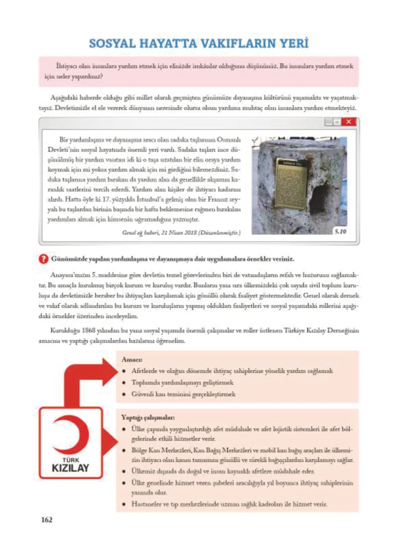 7. Sınıf Sosyal Bilgiler Ders Kitabı Cevapları Ekoyay Yayınları Sayfa 162