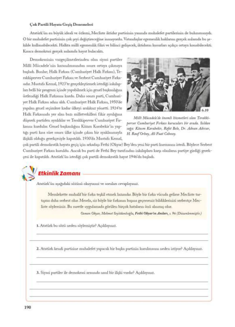 7. Sınıf Sosyal Bilgiler Ders Kitabı Cevapları Ekoyay Yayınları Sayfa 190