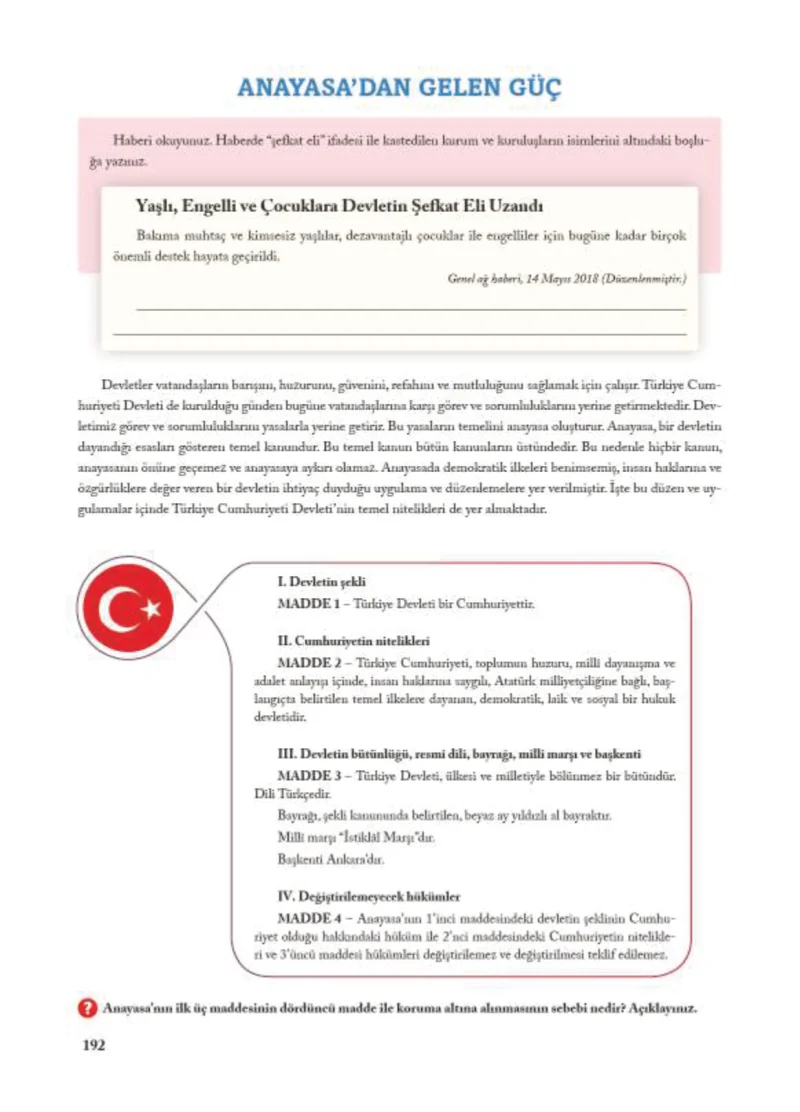 7. Sınıf Sosyal Bilgiler Ders Kitabı Cevapları Ekoyay Yayınları Sayfa 192