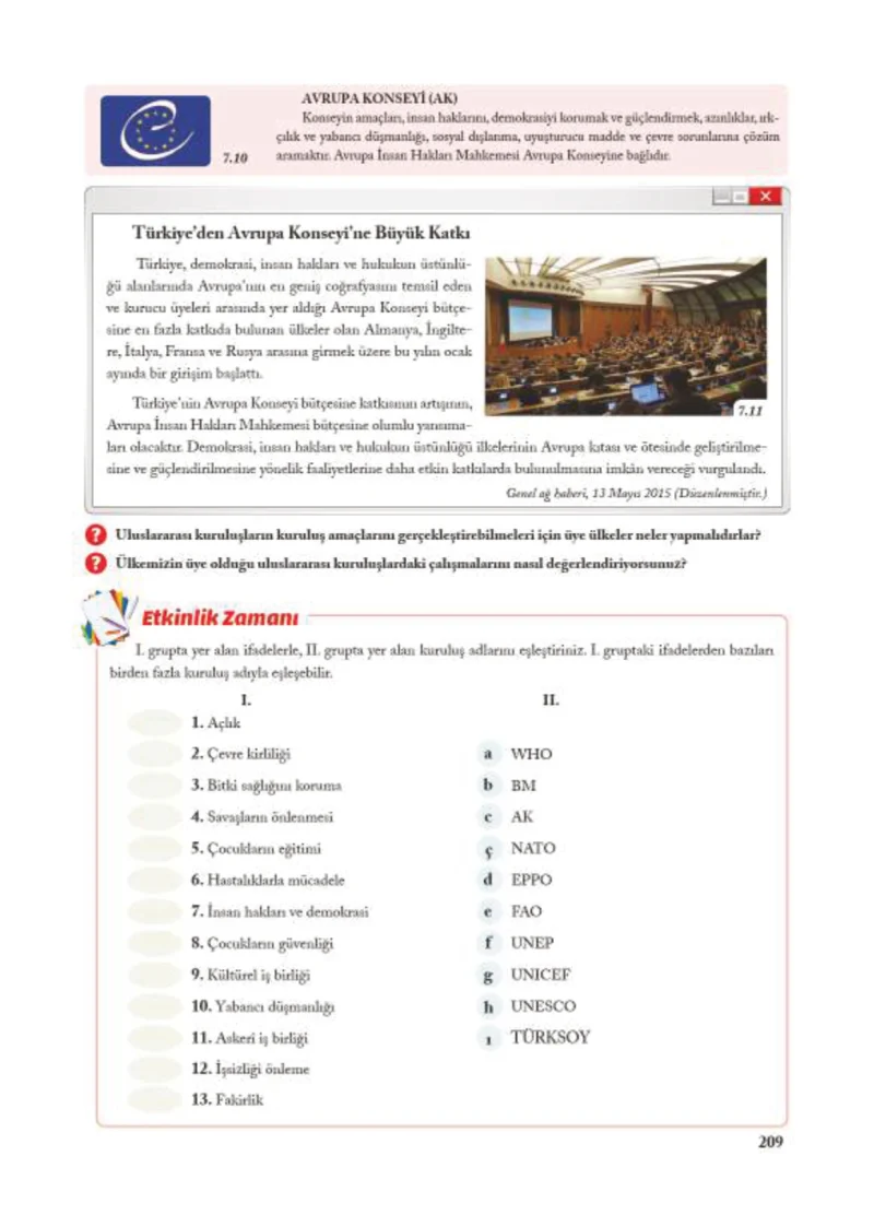 7. Sınıf Sosyal Bilgiler Ders Kitabı Cevapları Ekoyay Yayınları Sayfa 209