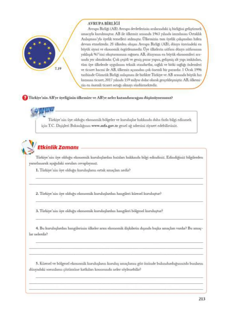 7. Sınıf Sosyal Bilgiler Ders Kitabı Cevapları Ekoyay Yayınları Sayfa 213