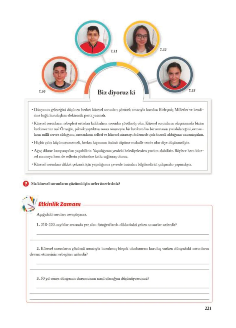 7. Sınıf Sosyal Bilgiler Ders Kitabı Cevapları Ekoyay Yayınları Sayfa 221