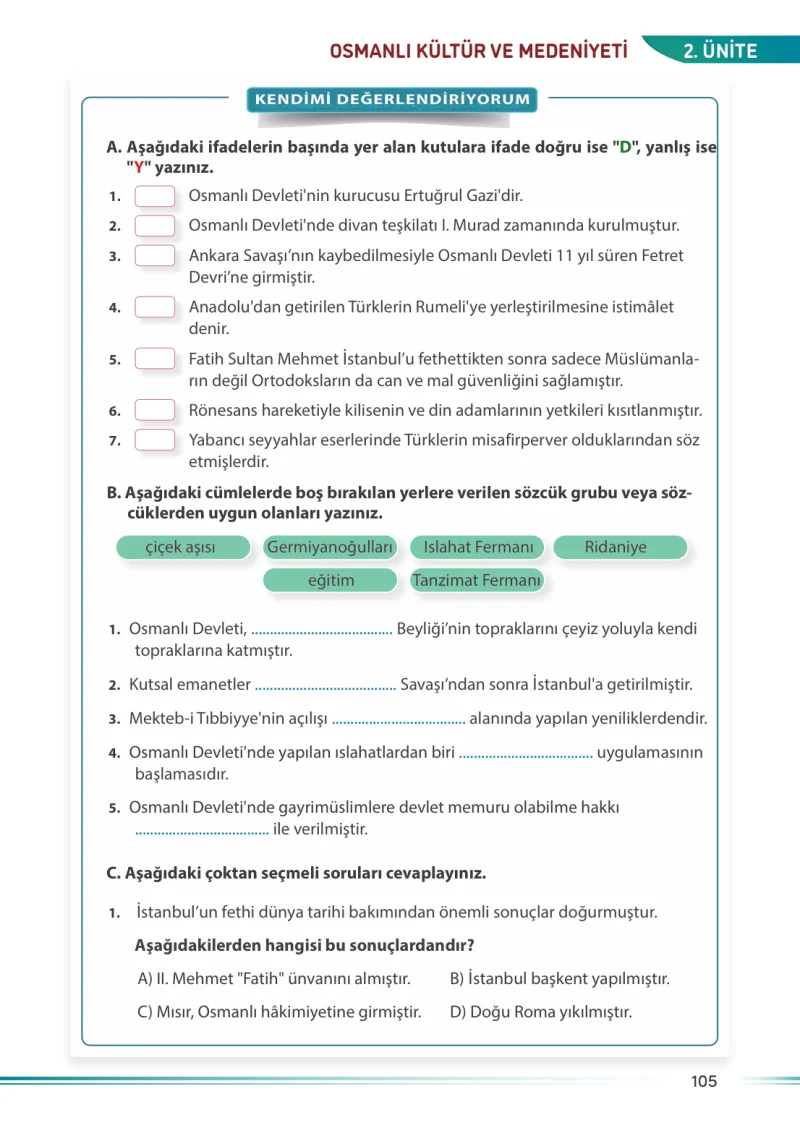 7. Sınıf Sosyal Bilgiler Ders Kitabı Cevapları Meb Yayınları Sayfa 105