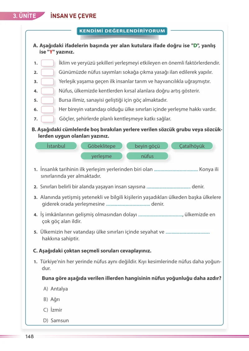 7. Sınıf Sosyal Bilgiler Ders Kitabı Cevapları Meb Yayınları Sayfa 148