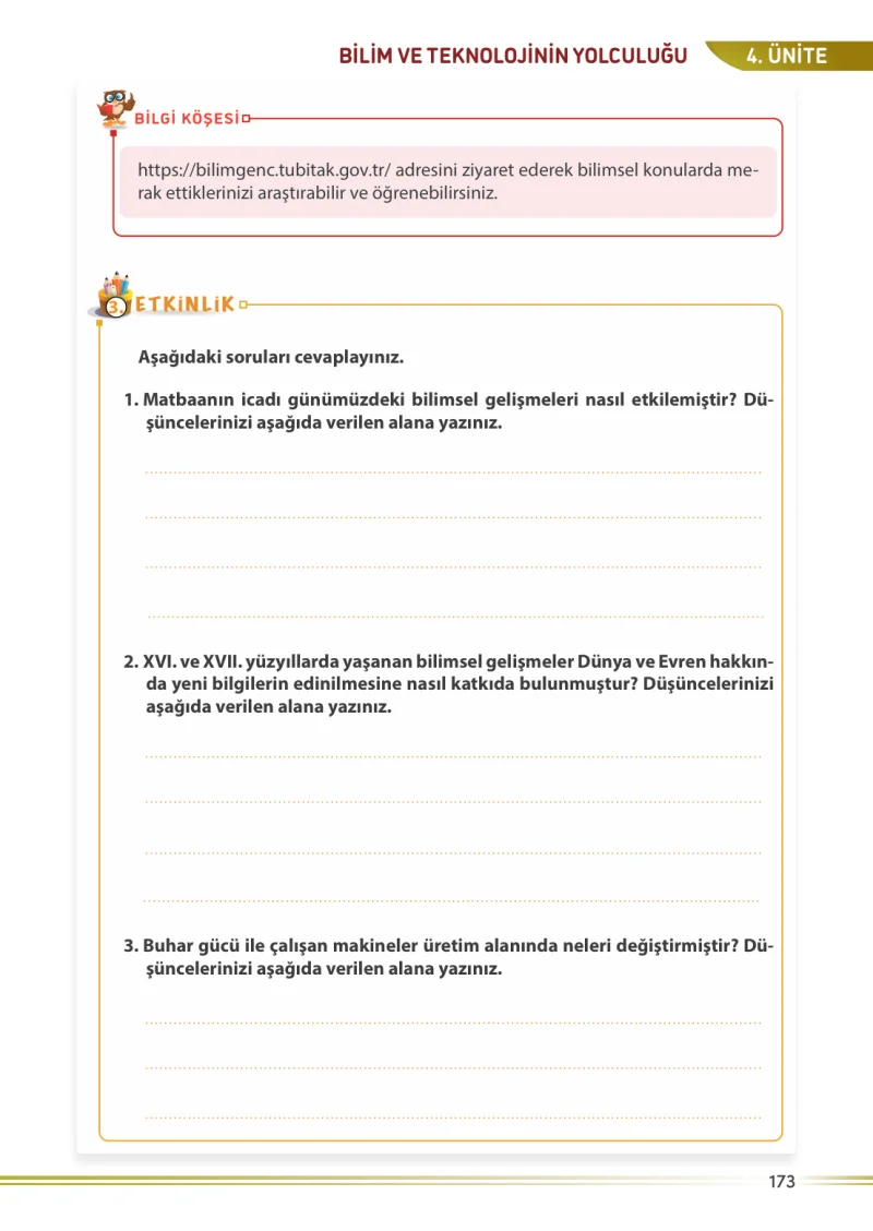 7. Sınıf Sosyal Bilgiler Ders Kitabı Cevapları Meb Yayınları Sayfa 173