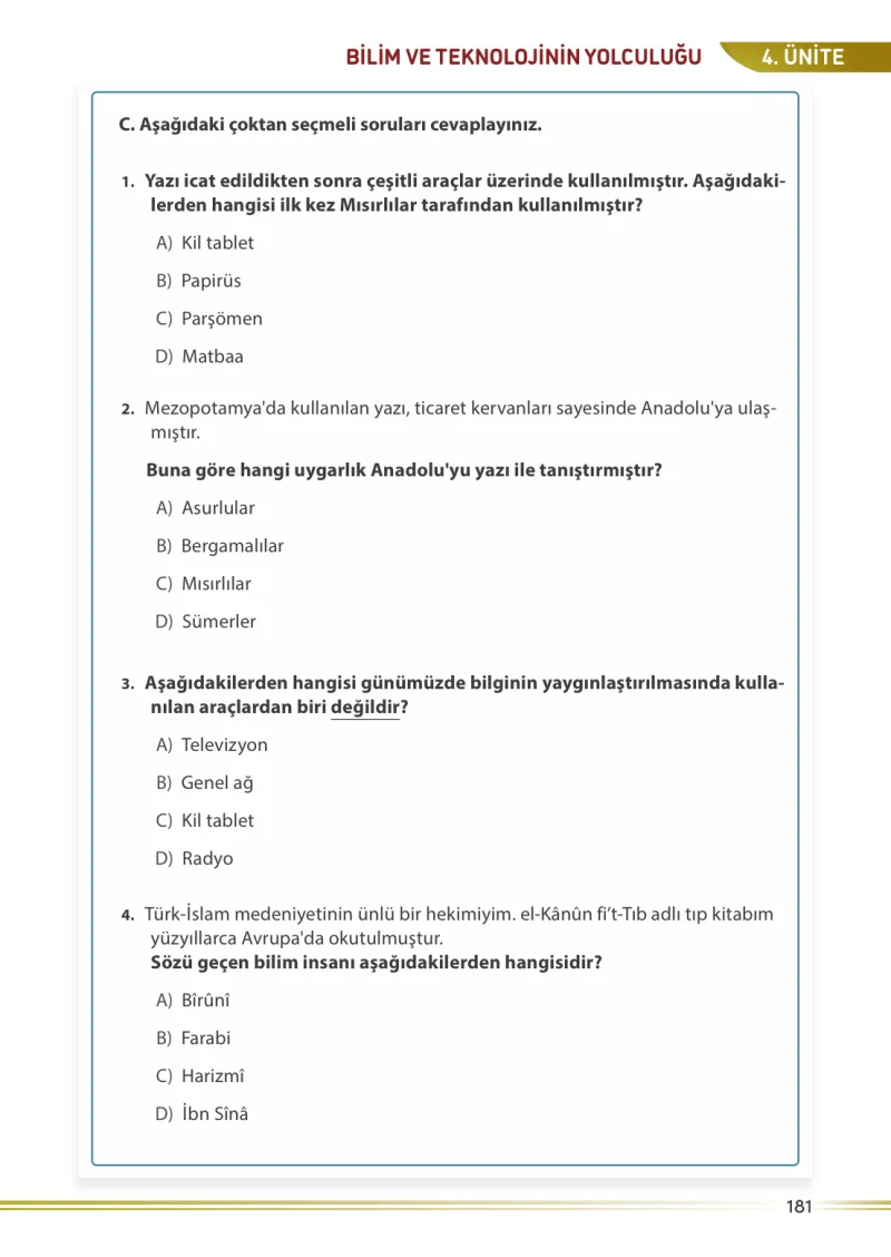 7. Sınıf Sosyal Bilgiler Ders Kitabı Cevapları Meb Yayınları Sayfa 181