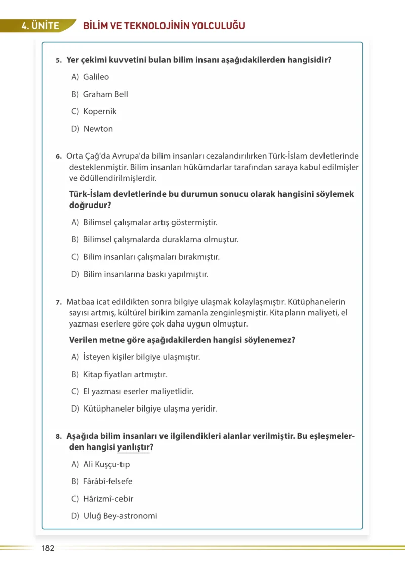 7. Sınıf Sosyal Bilgiler Ders Kitabı Cevapları Meb Yayınları Sayfa 182