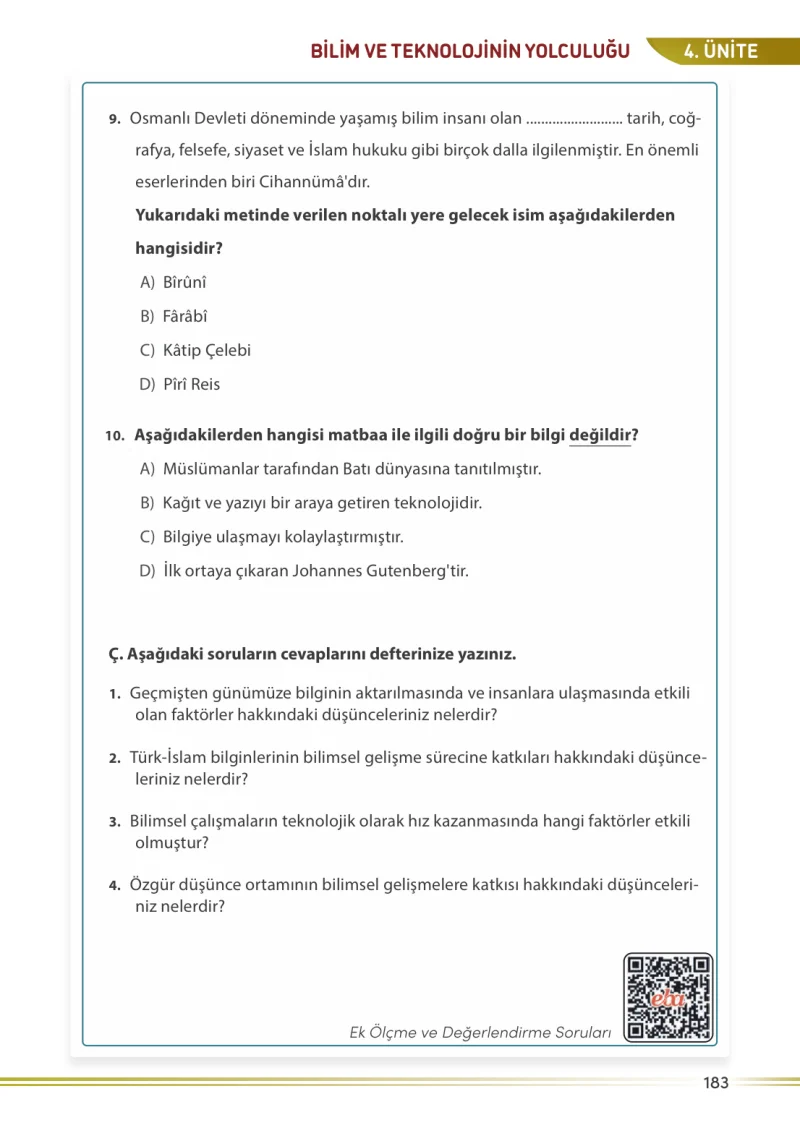 7. Sınıf Sosyal Bilgiler Ders Kitabı Cevapları Meb Yayınları Sayfa 183
